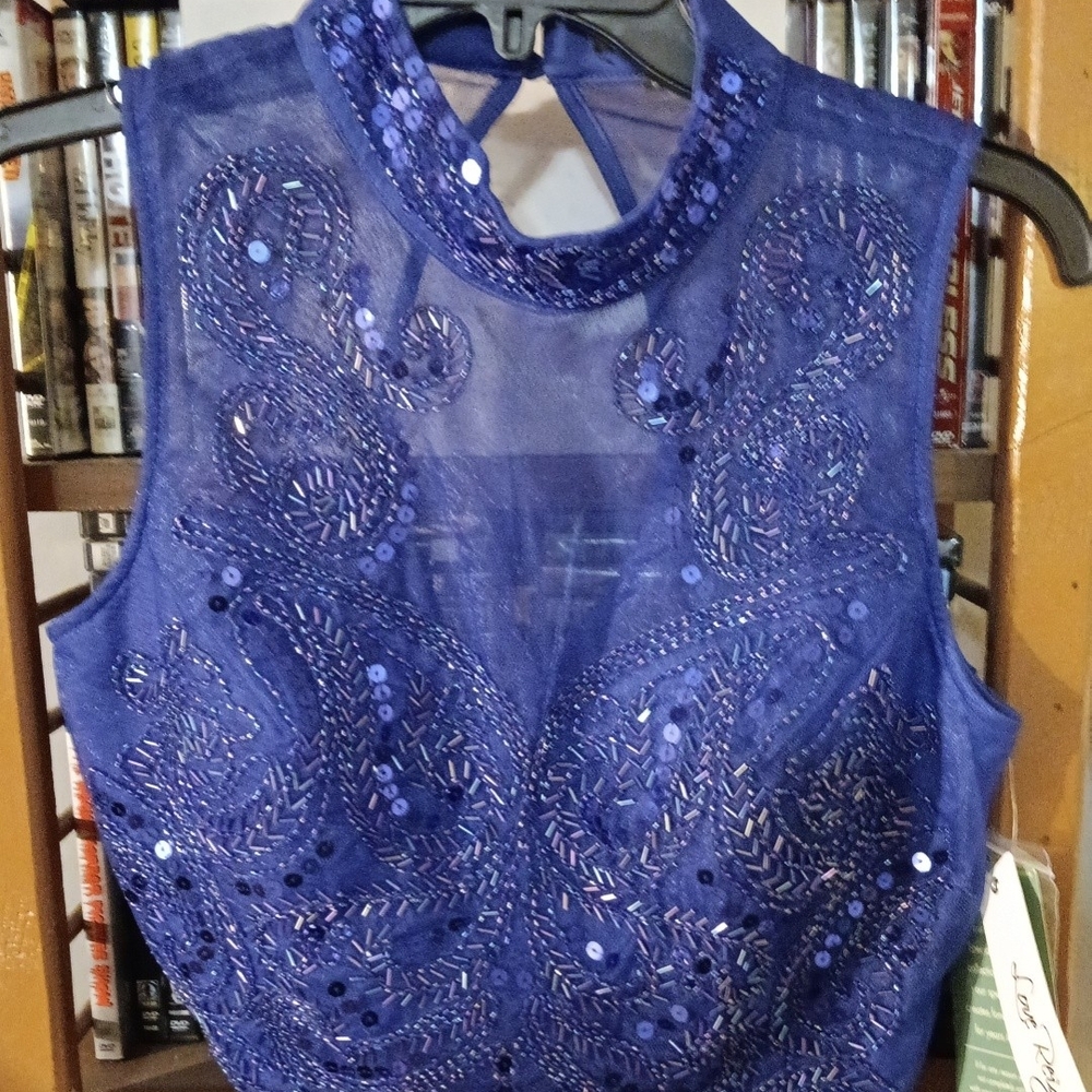 Love Reign Blue Sequin Formak Crop Top